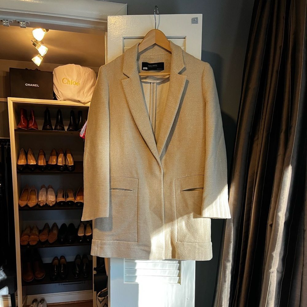 Zara Textured Weave Oversized Tan Blazer